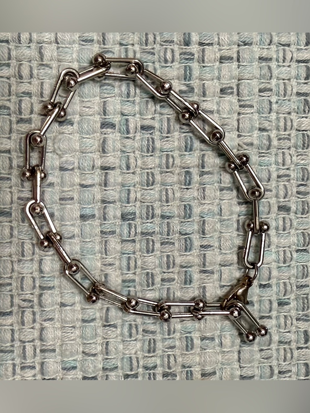 Sterling Silver-Tone Beaded Link Bracelet - Silver
